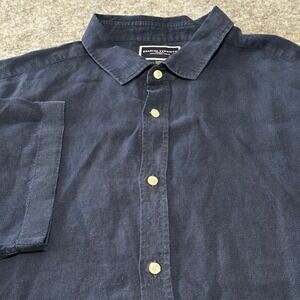 Charles Tyrwhitt Linen Shirt Mens 3XL Blue Short Sleeve Resort‎ Vacation Cruise